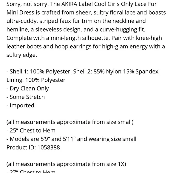 AKIRA Black and Cream Faux Fur Dress - Picture 4 of 5